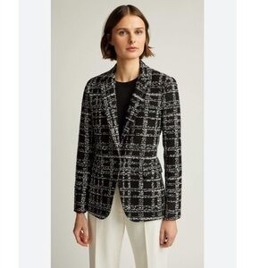 Argent Blazer Single Button in Plaid Tweed Black White Multicolor